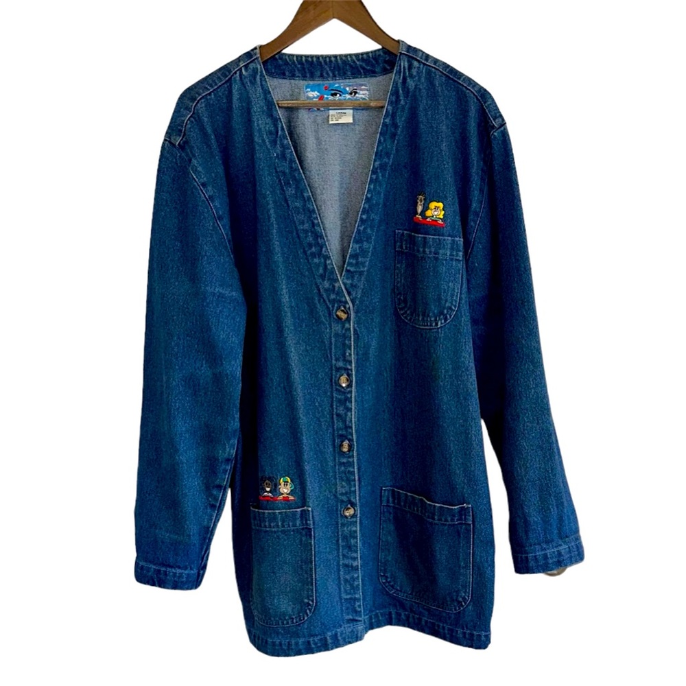 Illusions VTG long denim jacket embroidered kids women’s large